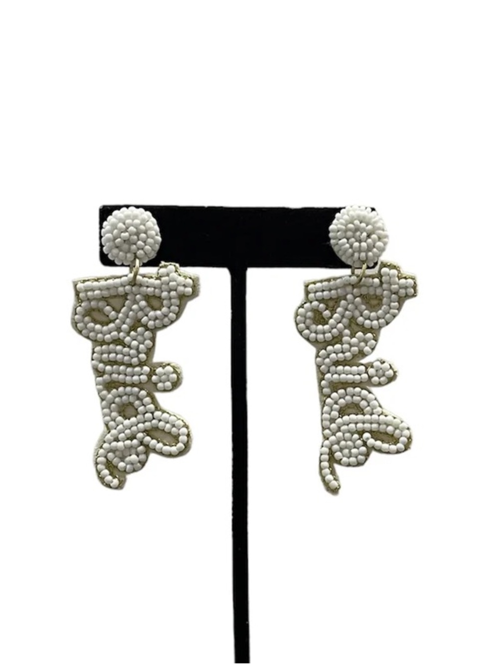 White Beaded Bride Statement Drop Earrings